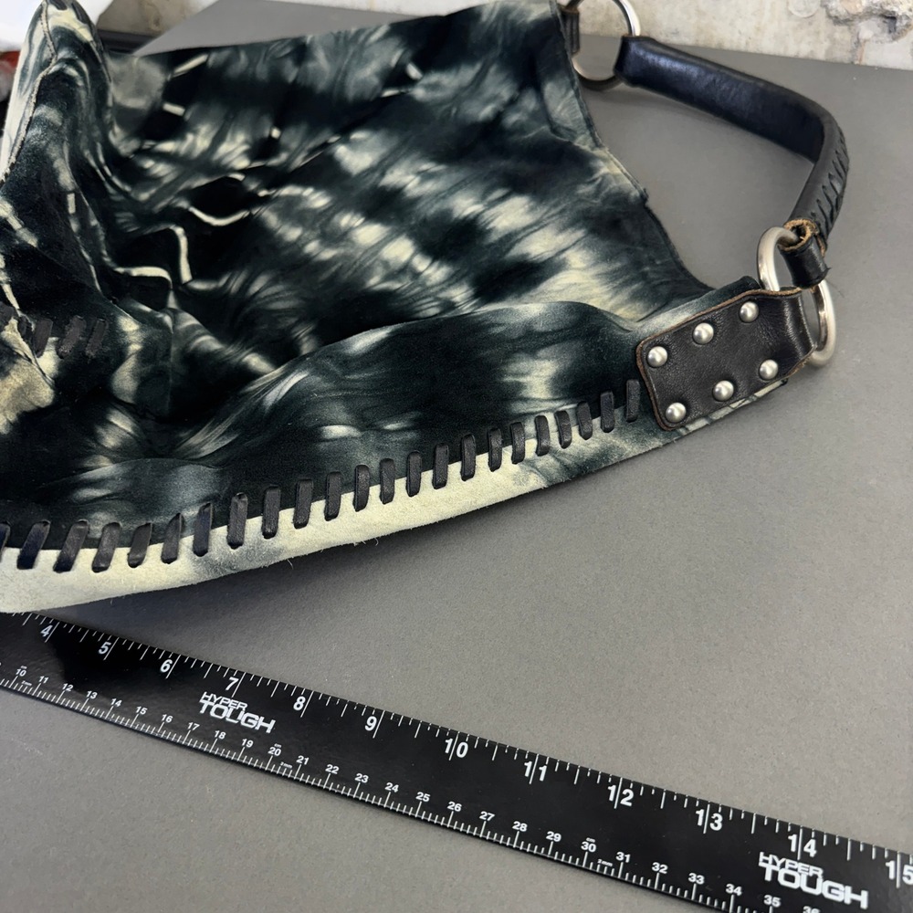 Lucky Brand Black & White Tie-Dye Leather Studded Hobo Bag - Picture 3 of 8